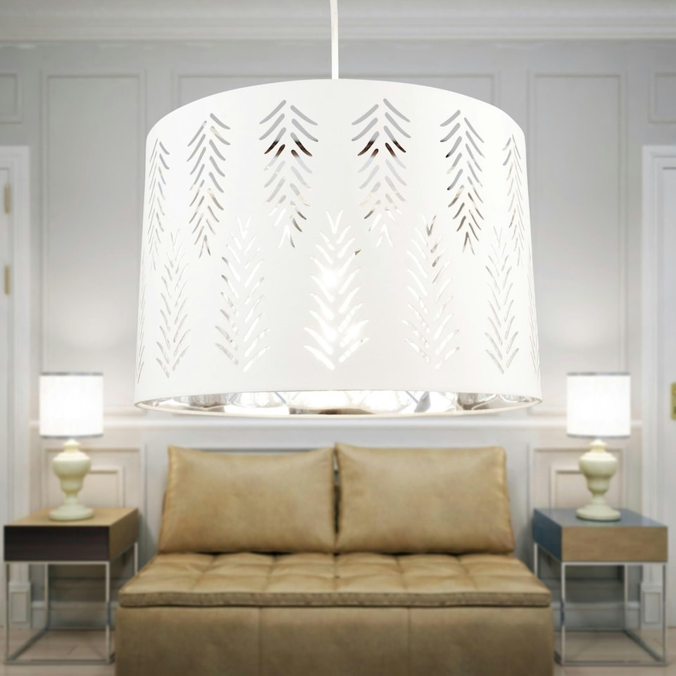 image 1 of First Choice Lighting Set of 2 Spruce White Cut Out Shades with Chrome Inner White | Chrome