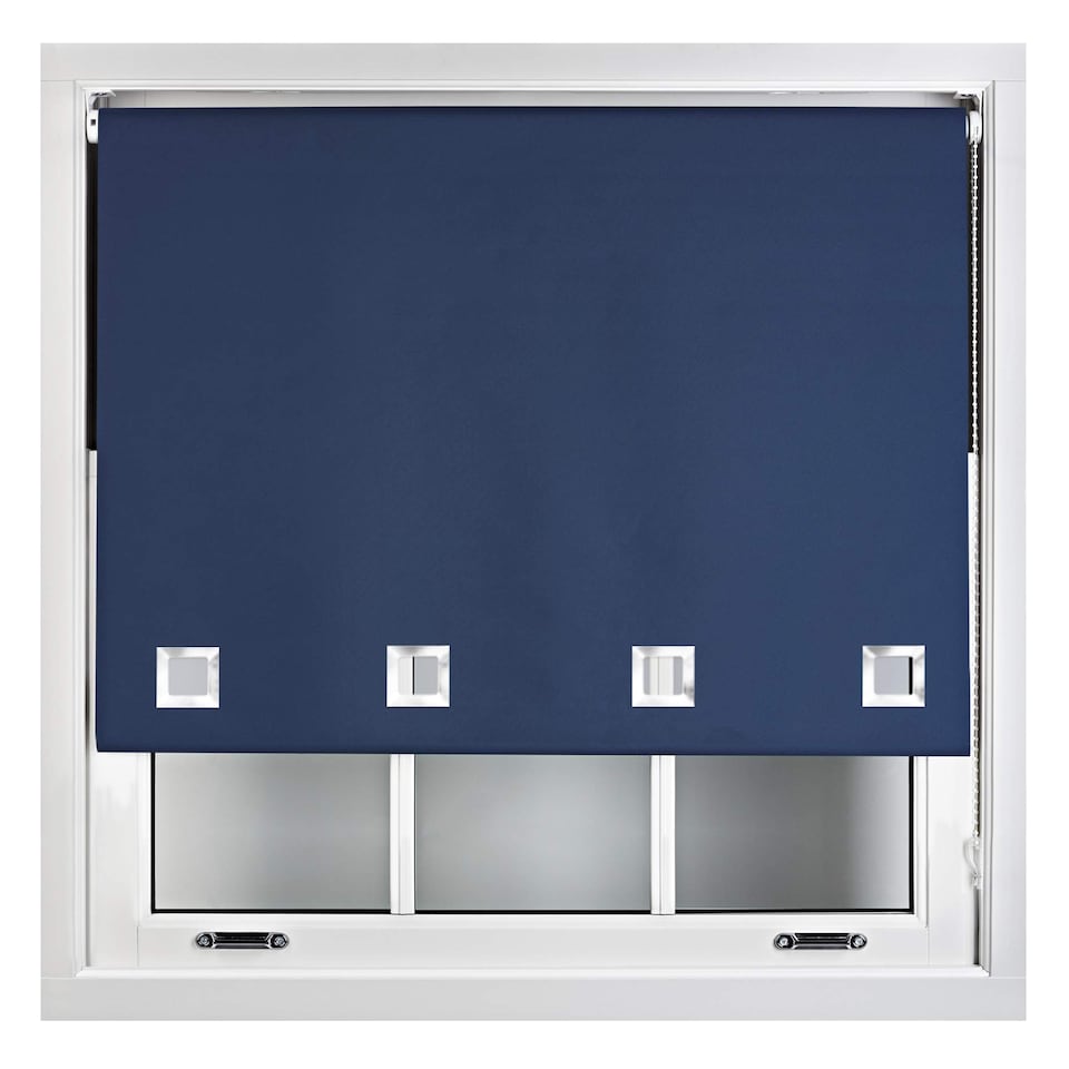 image 1 of FURNISHED Blackout Roller Blinds with Large Square Eyelets Made to Measure Window Shade | Blue | Navy | (W) 240cm x (L) 165cm