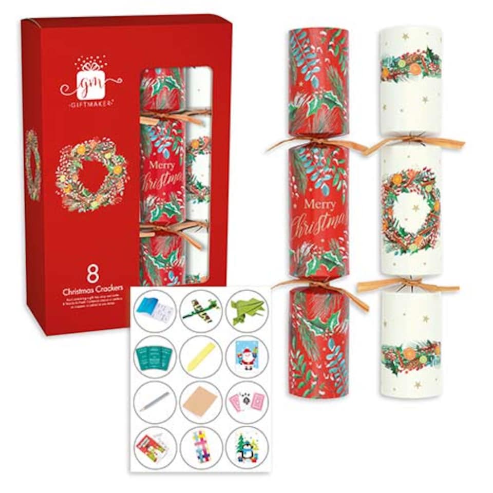 Traditional Foliage Red & Cream Christmas Crackers 30cm / 12 in - Pack of 8