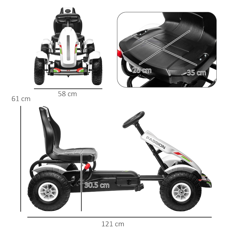 image 1 of HOMCOM Children Pedal Go Kart w/ Adjustable Seat, Inflatable Tyres - White