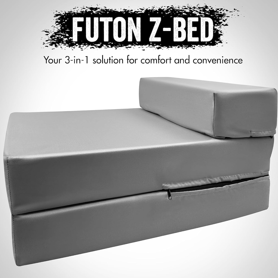 image 1 of Fold Out Single Z Bed Futon Sofa Chair Mattress Grey
