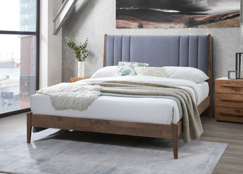 image 1 of 5ft King Size Dark Grey Grey Soft Velvet Fabric Upholstered and Wood Bed Frame Bedstead | Grey | Dark Grey | King