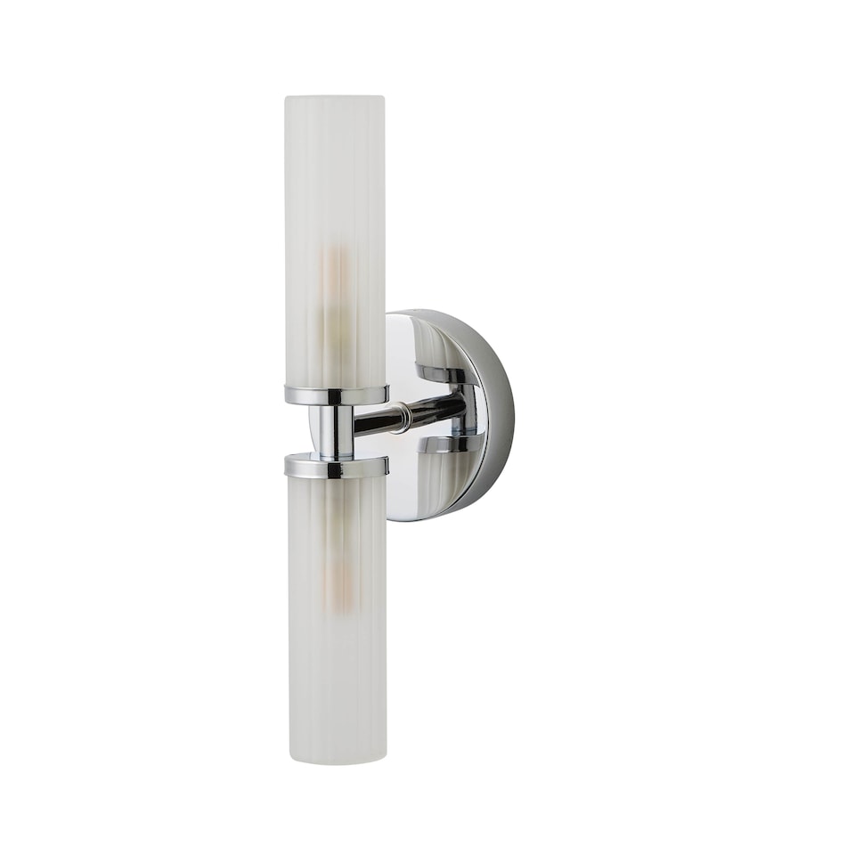 image 1 of ValueLights Canya Chrome 2 Way IP44 Frosted Glass Wall Light | Silver