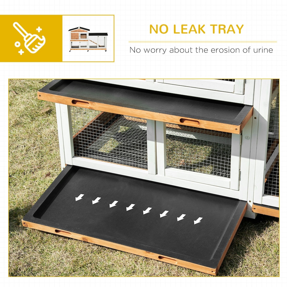 image 1 of PawHut Rabbit Hutch, Bunny Cage Outdoor 2-Tier w/ Wheels & Tray, Yellow