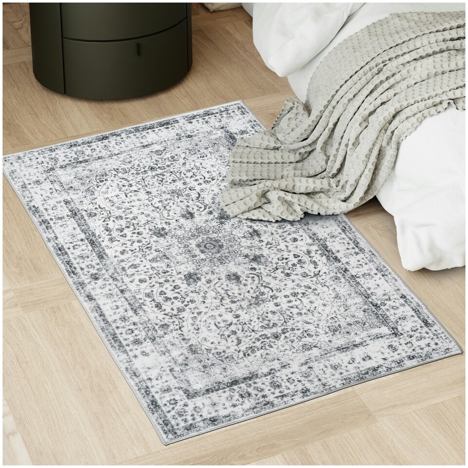 image 1 of Washable Rug Aliya - different sizes, oriental pattern, non-slip underside, non-allergenic short pile Grey | 150 x 80 cm