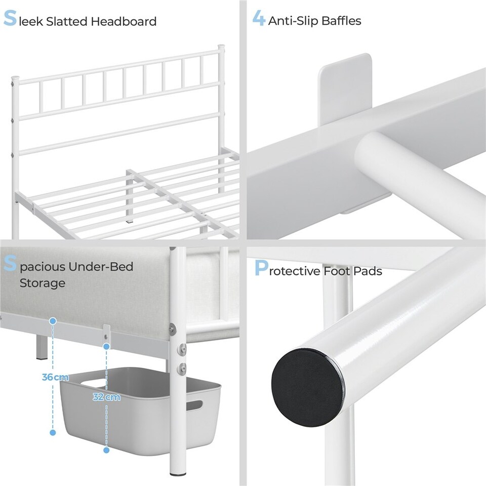 image 1 of Yaheetech 4ft6 Double Metal Bed Frame with Slatted Headboard White
