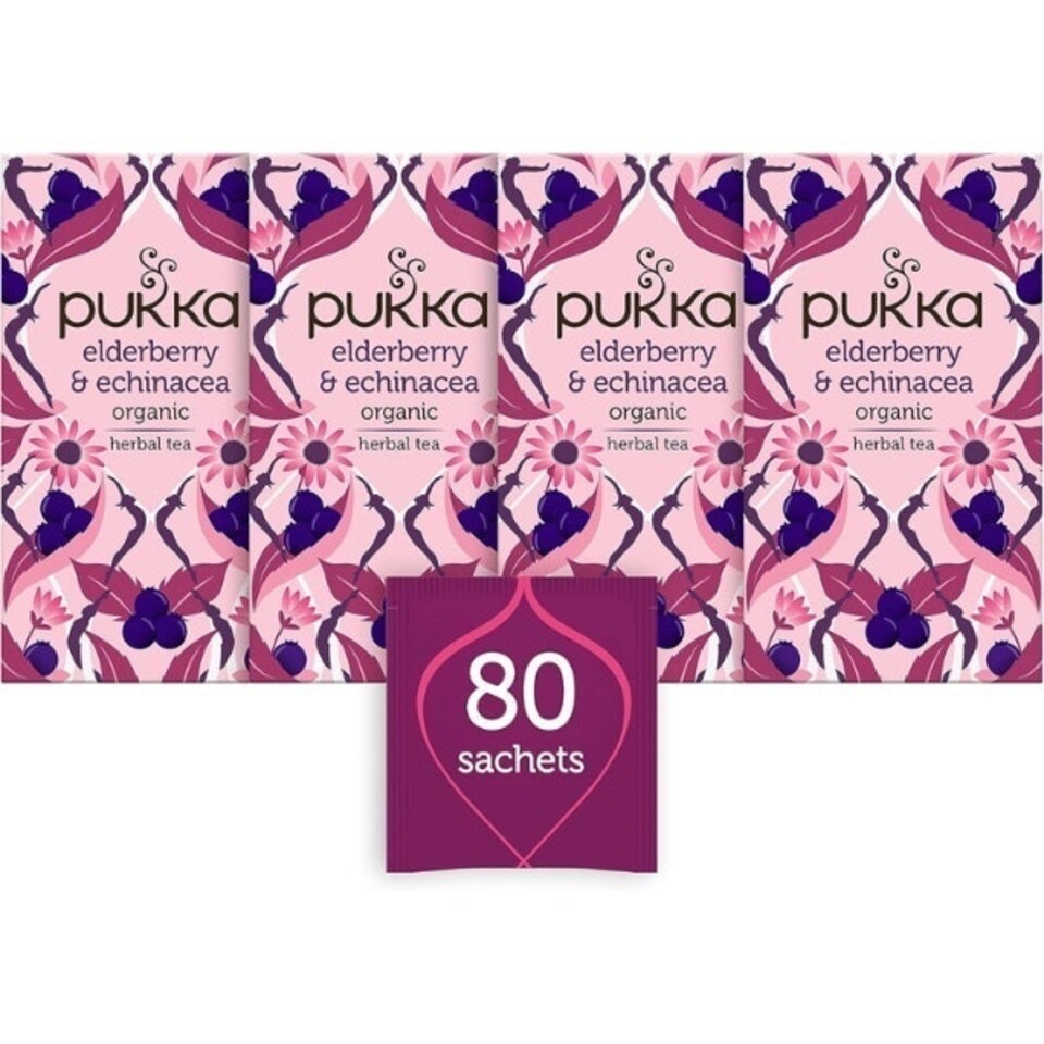 image 1 of Pukka Herbs Organic Herbal Tea, Elderberry & Echinacea, 4 Packs, 80 Teabags 4