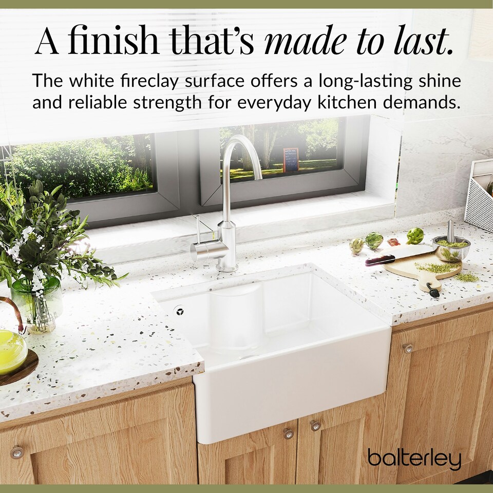 image 1 of 595mm - Single Bowl Fireclay Butler Kitchen Sink - Ledge , Overflow & Waste