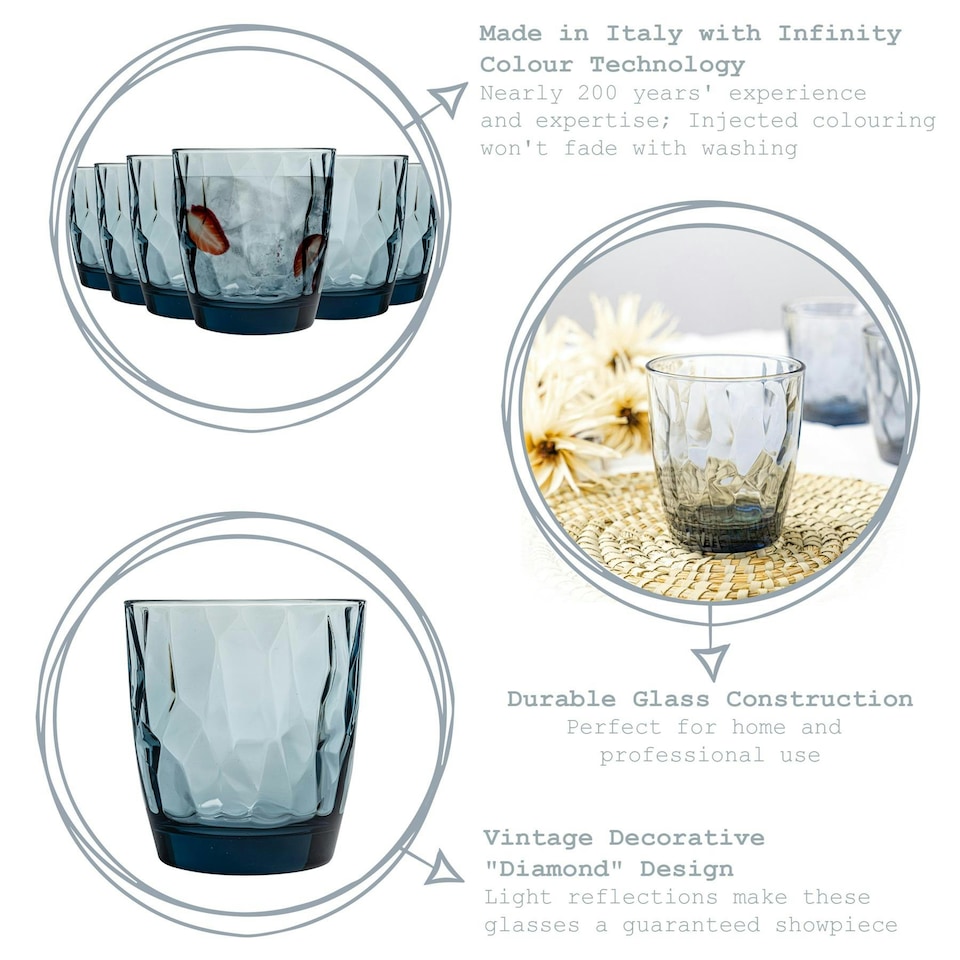 image 1 of Bormioli Rocco Diamond Water Glasses - 300ml - Blue - Pack of 6 Clear
