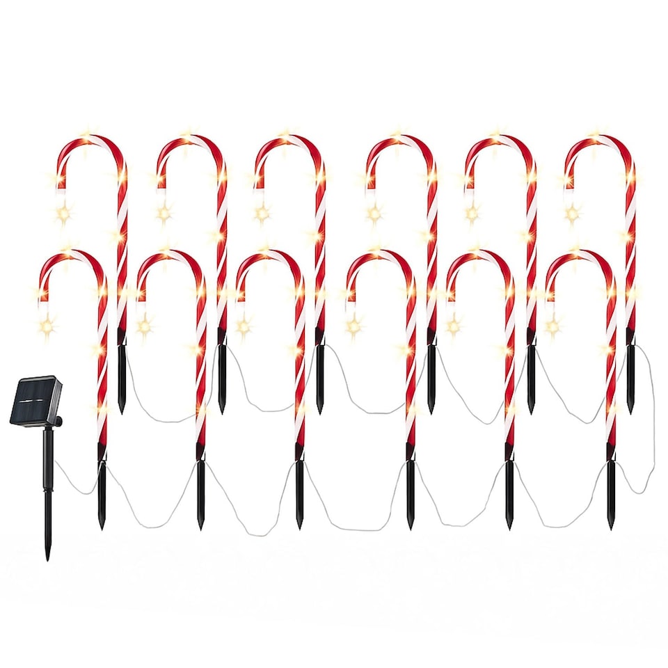 image 1 of Neo Large 50cm Candy Cane Lolly Lollipop Christmas Remote Solar and Battery Powered Lights 6 Pack LED Path Stakes Timer 8 Modes Timer Outdoor Décor