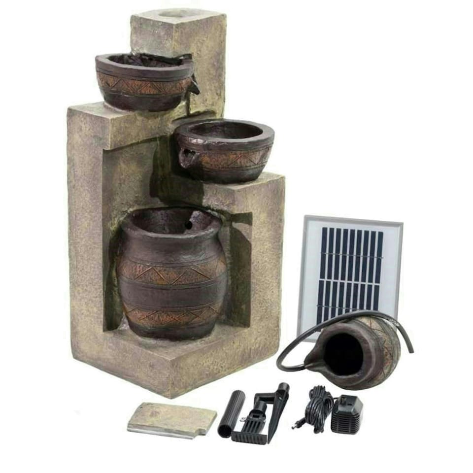 image 1 of Primrose Juno 4-Tier Cascading Bowls Solar Powered Water Feature & Lights 76cm
