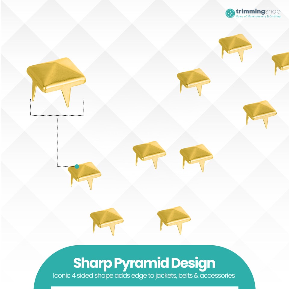 image 1 of 12mm Pyramid Shaped Nail Head Studs Square Metal Leather Rivets - 50pcs