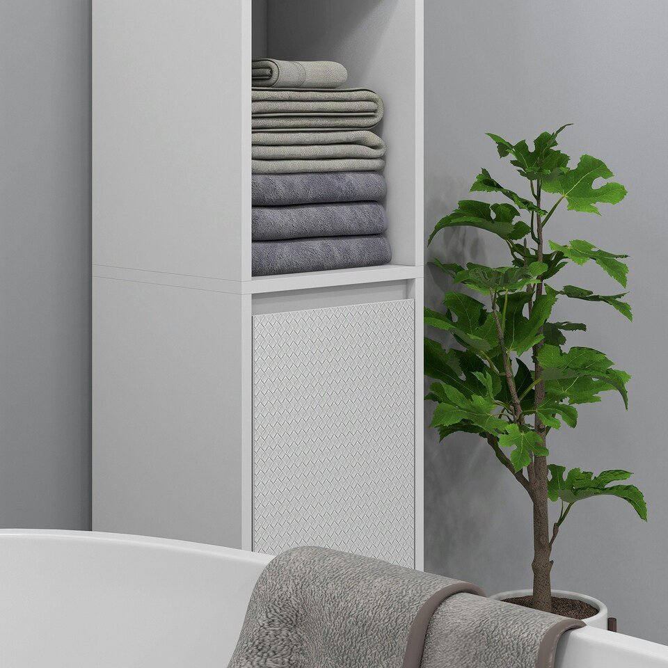 image 1 of HOMCOM Narrow Bathroom Cabinet, Slim Bathroom Cupboard, White White