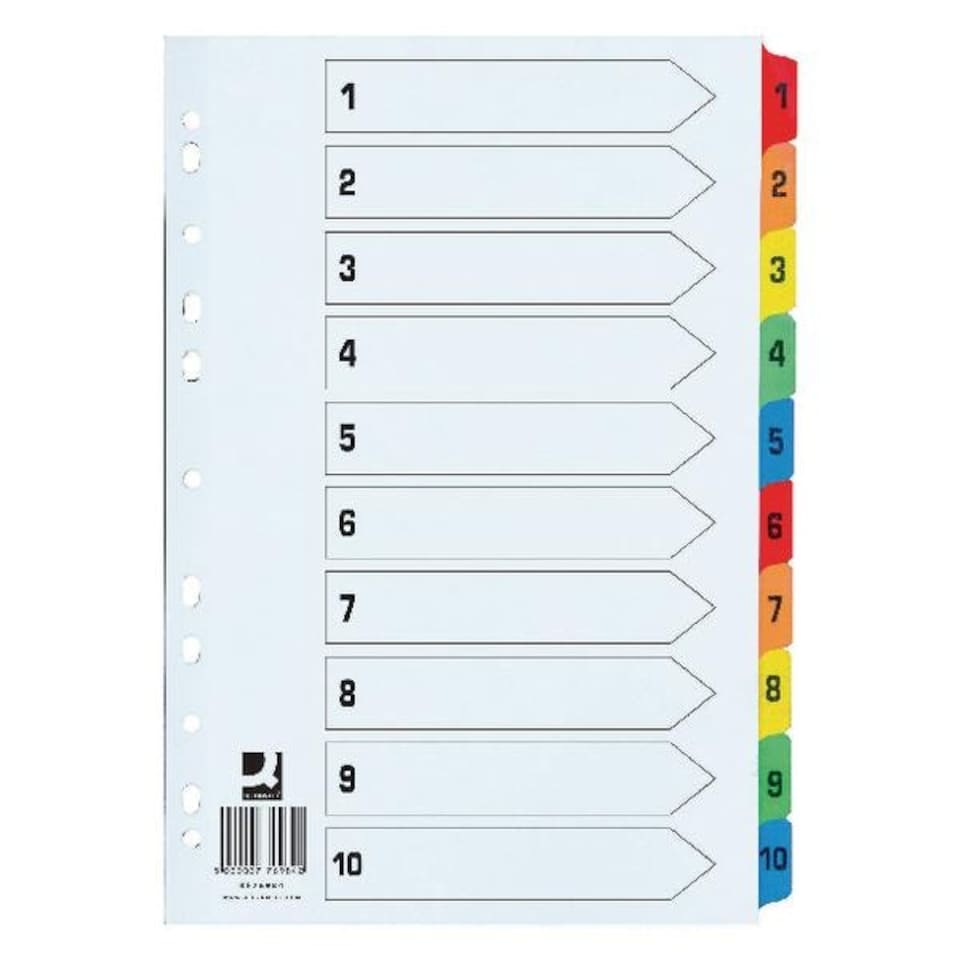 1-10 Index Extra Wide Reinforced Multi-Colour Tabs
