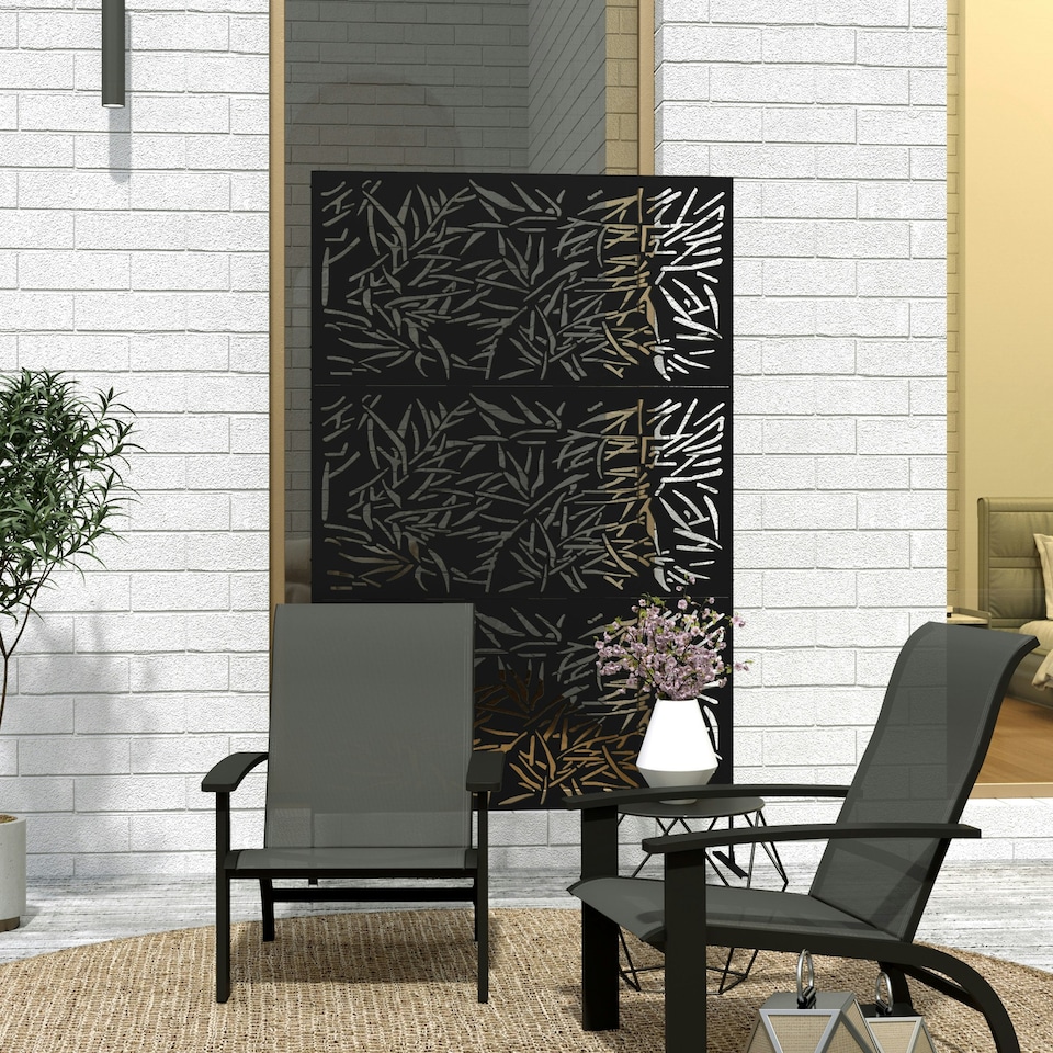 image 1 of Outsunny Decorative Outdoor Divider Privacy Panel with Stand, Bamboo Black
