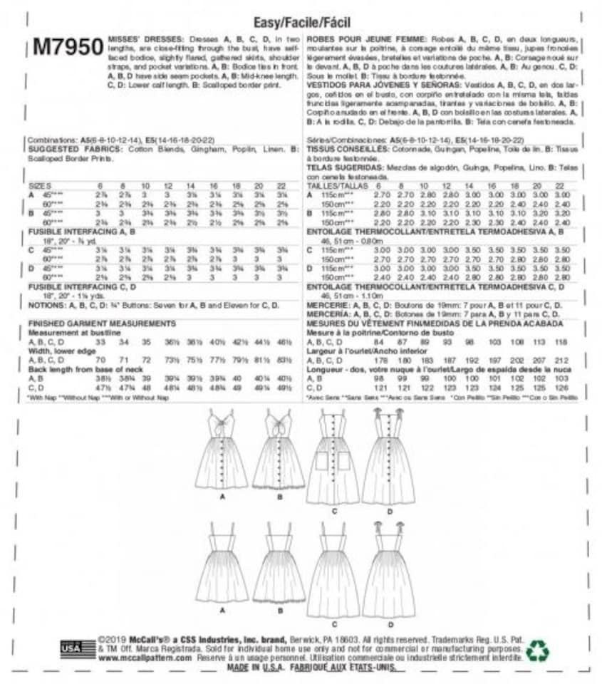 image 1 of McCall's 7950 Paper Sewing Pattern – Women’s Dress, Size A5 (6–8–10–12–14), Easy