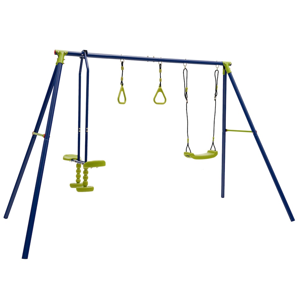 image 1 of COSTWAY 3-in-1 Swing Set A-Frame Swing Set Multifunctional Activity Playset for Backyard