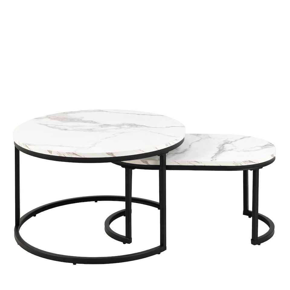 image 1 of Spiro Coffee Table Set with White Marble Melamine Top & Black Legs