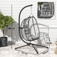 image 5 of Outsunny Rattan Hanging Egg Chair, Foldable Wicker Hammock Swing Chair with Cushion, Stand, Adjustable Height, Head Pillow, Steel Frame for Garden Patio Indoor Outdoor, Light Grey | Grey | Light Grey