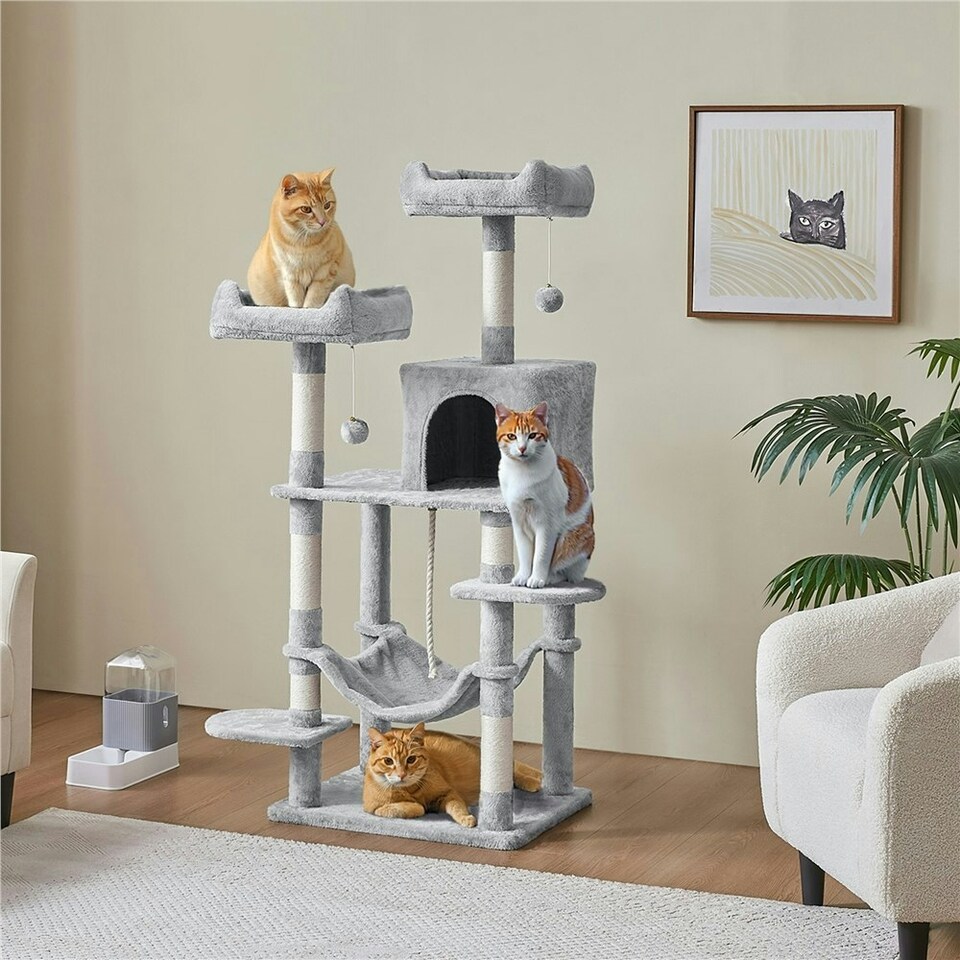 image 1 of Yaheetech 149 cm Multilevel Cat Tree with Plush Perch Light Grey