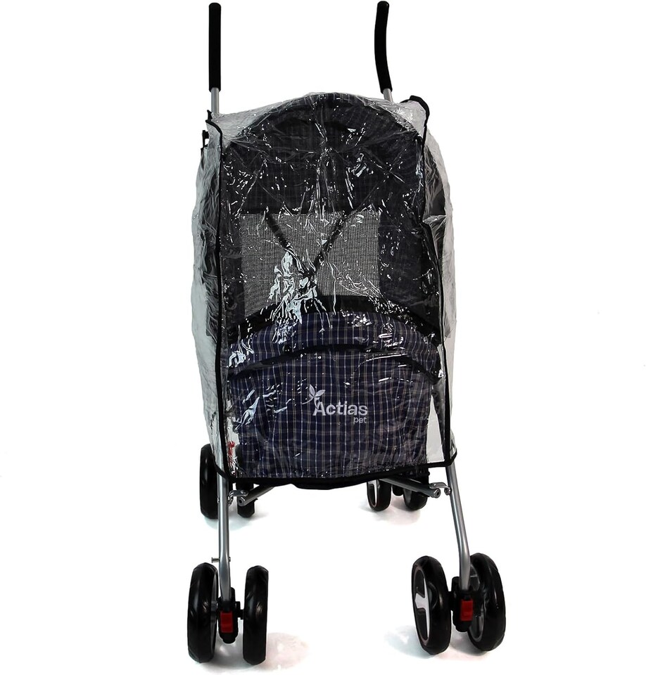 image 1 of Pet Stroller Dog Cat Puppy Pram Pushchair Travel Cart Jogging Buggy Carrier (Blue Tartan with Cover)