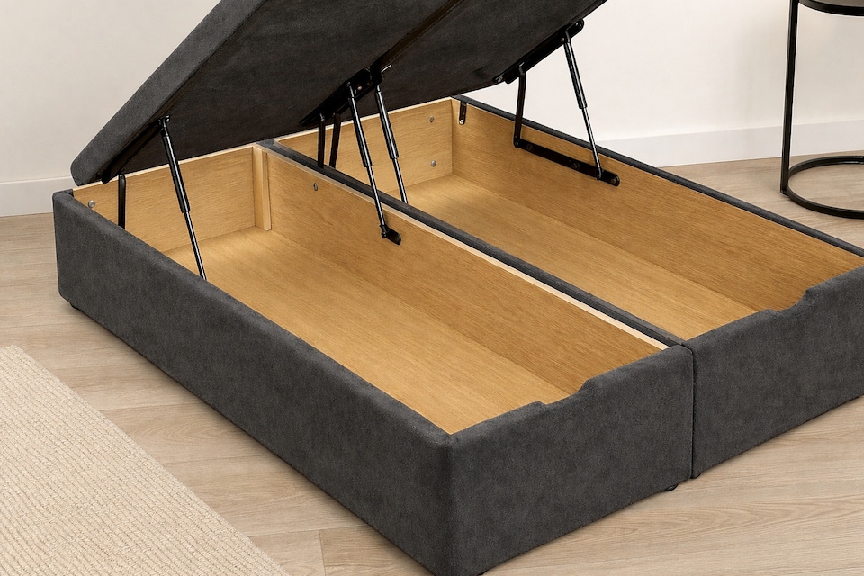 image 1 of Foot Lift Grey Apollo Plush Velvet Ottoman 3ft Single Bed with Memory Mattress and Headboard