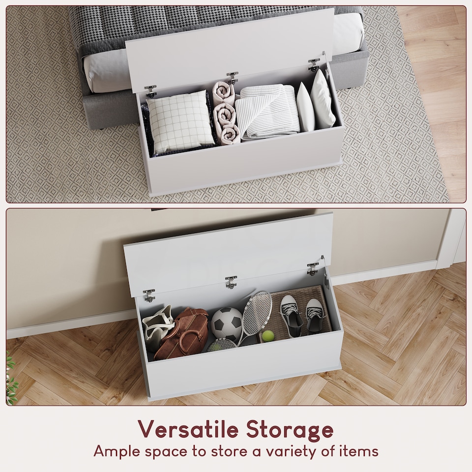 image 1 of Vida Designs Leon Storage Ottoman Bedroom Hallway Chest Bench, White | White | White