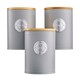 image 1 of Cooks Professional 3 Piece Ribbed Tea, Coffee, & Sugar Cannisters with Bamboo Lids | Stainless Steel Kitchen Storage Bins | Grey & Silver