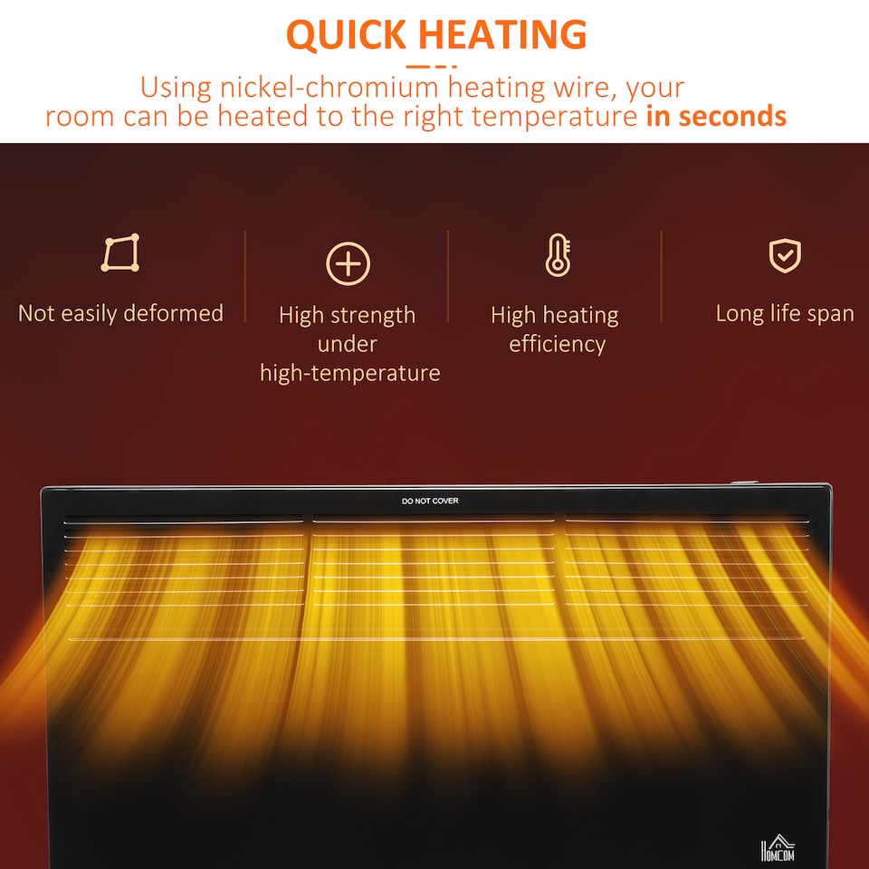 image 1 of HOMCOM POWER Convector Radiator, Energy Saving Freestanding or Wall-mounted Heating with 2 Heat Settings Safety Cut-Off, Black