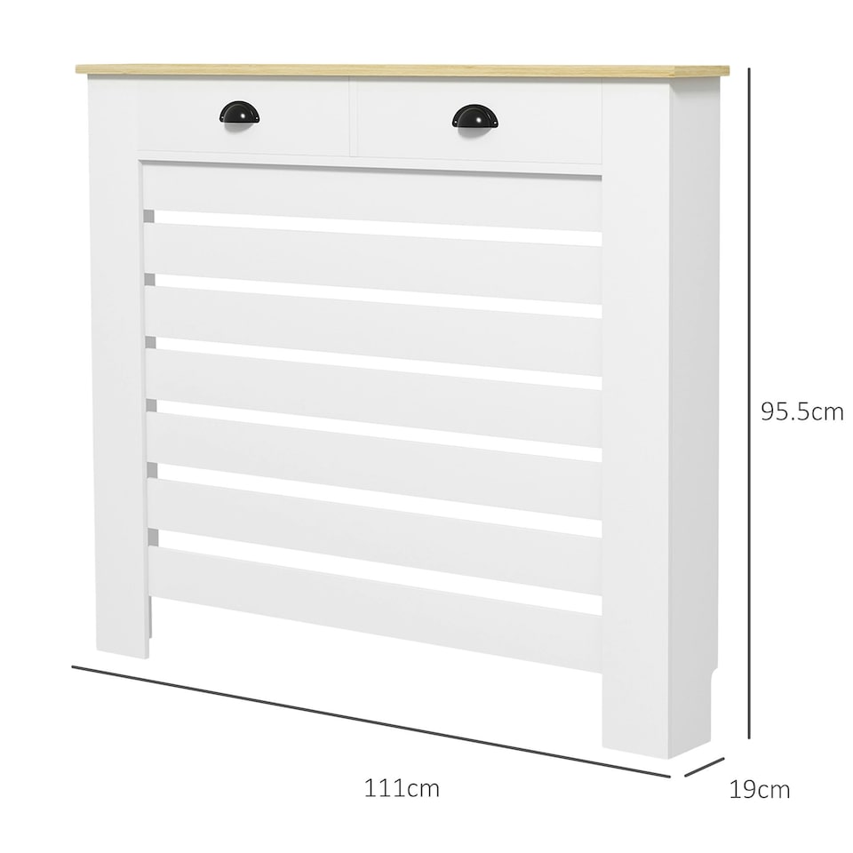 image 1 of HOMCOM Radiator Cover with Drawer, Horizontal Slat, 111cm, White