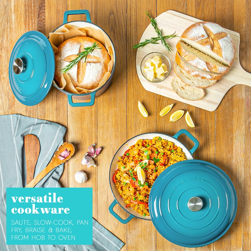 image 1 of Argon Tableware Oval Cast Iron Casserole Dishes - 4.68L - Teal Ombre - Pack of 2 | Blue | Teal Ombre | 2