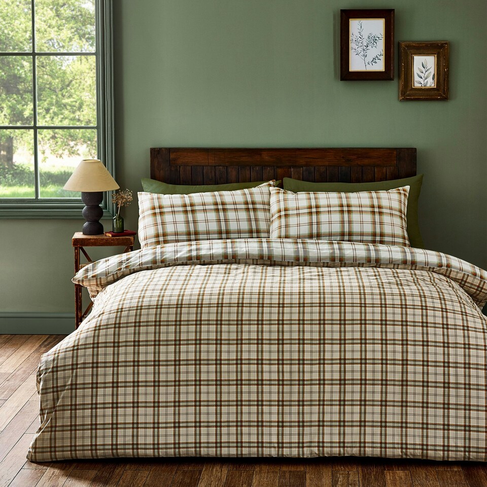 image 1 of Catherine Lansfield Kelso Check Reversible Duvet Cover Set Burnt Orange Orange | Burnt Orange | King
