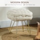 image 3 of HOMCOM Square Foot Stool, Woven Footrest Ottoman with Metal Legs, Padded Makeup Vanity Stool, Velvet Dressing Table Seat for Bedroom, Cream White | Cream | 1