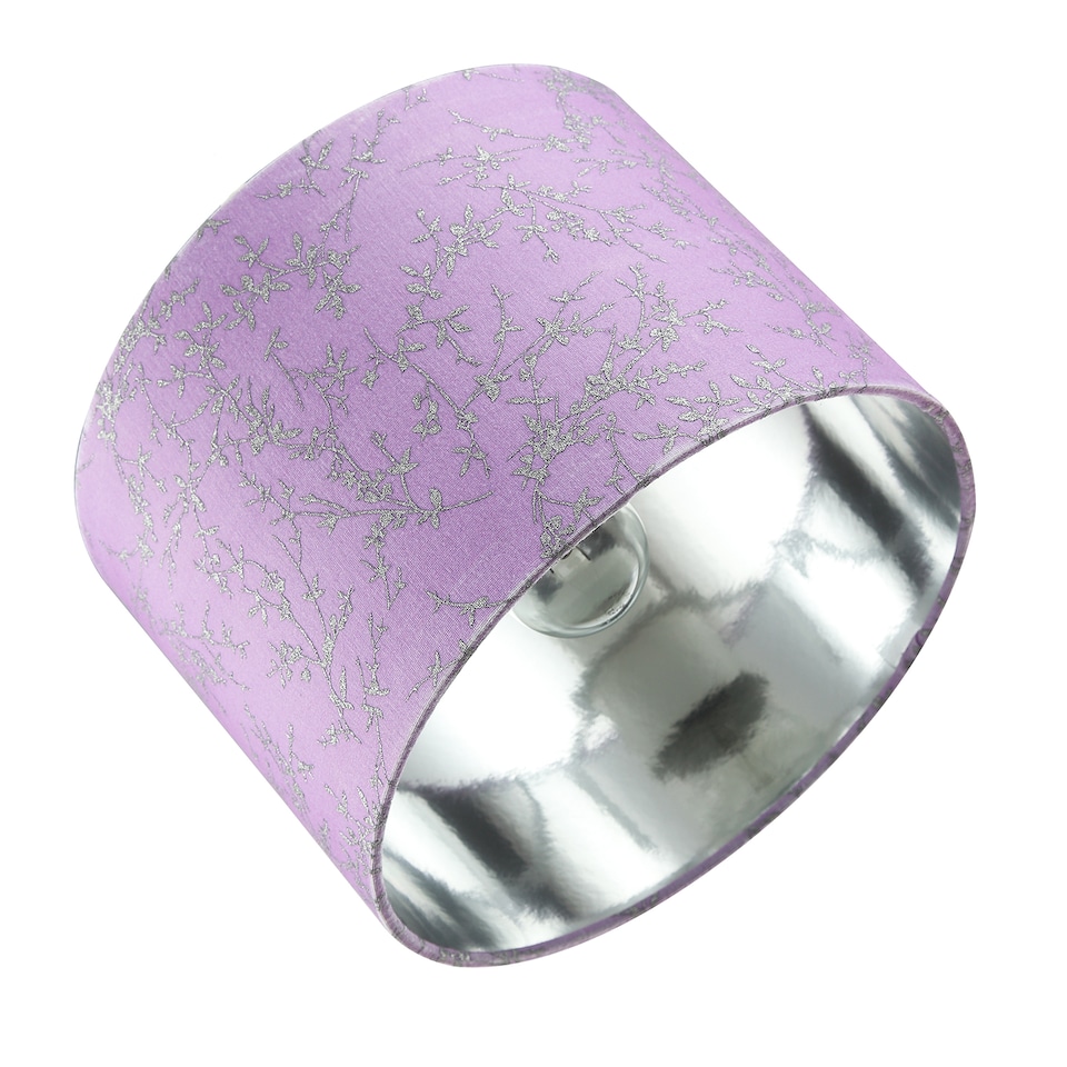 image 1 of Modern Soft Lilac Cotton Fabric 10 Inch Shade with Silver Foil Floral Decoration | Purple