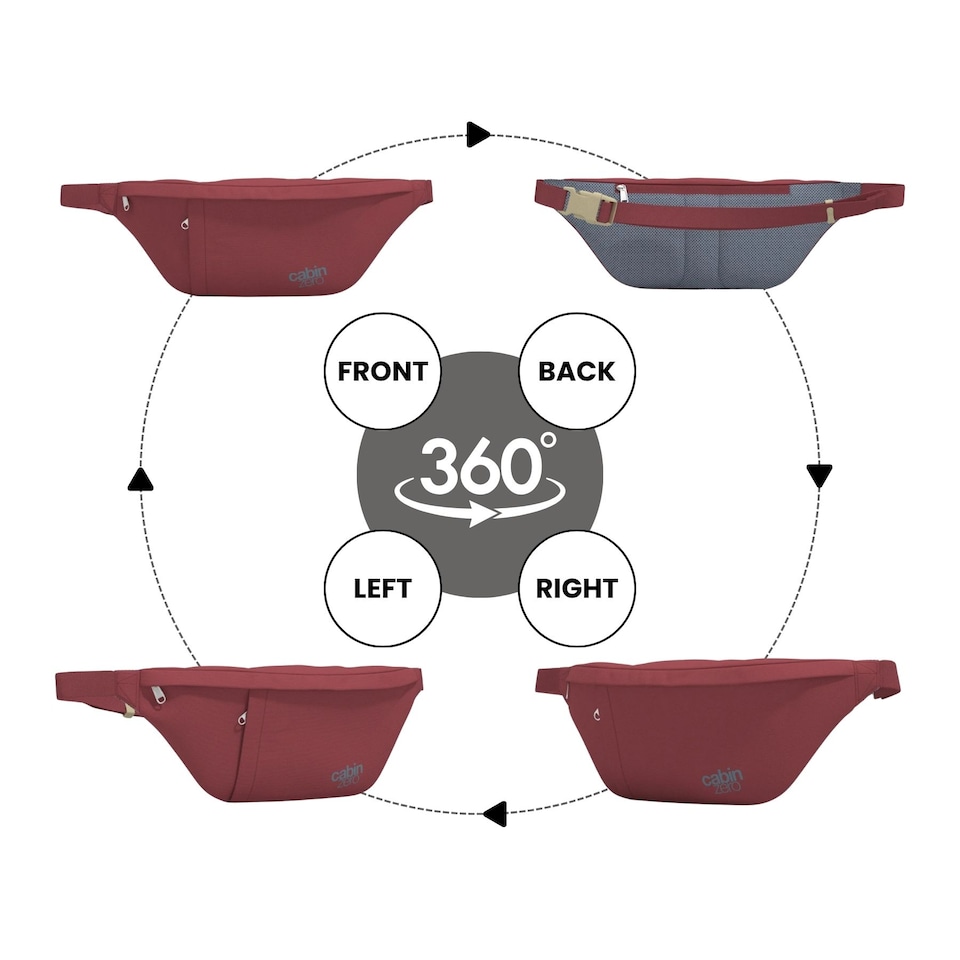image 1 of CabinZero Bum Bag 2L, Anti-Theft RFID Blocking Travel Hip Pack | Red | Napa Wine