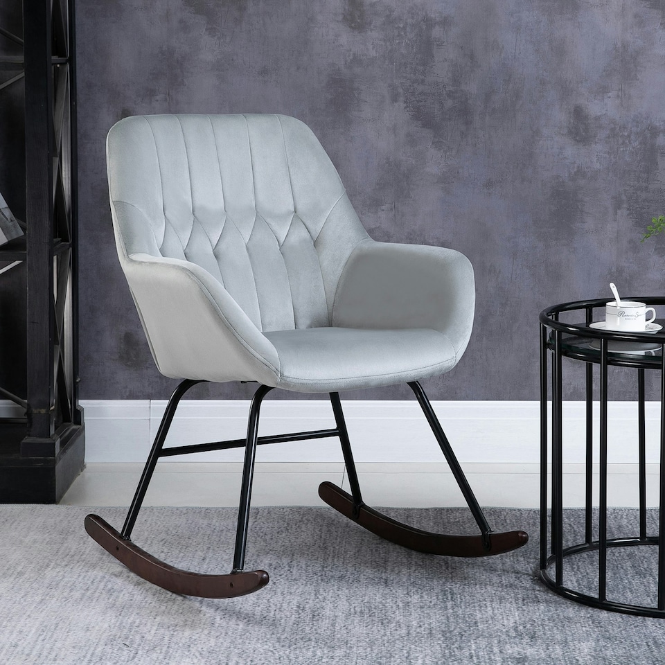 image 1 of HOMCOM Modern Rocking Armchair with Metal Frame, Sponge Padded, Grey