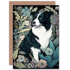 Dog Lover Border Collie Pet in Wildflower Field Floral Greeting Card