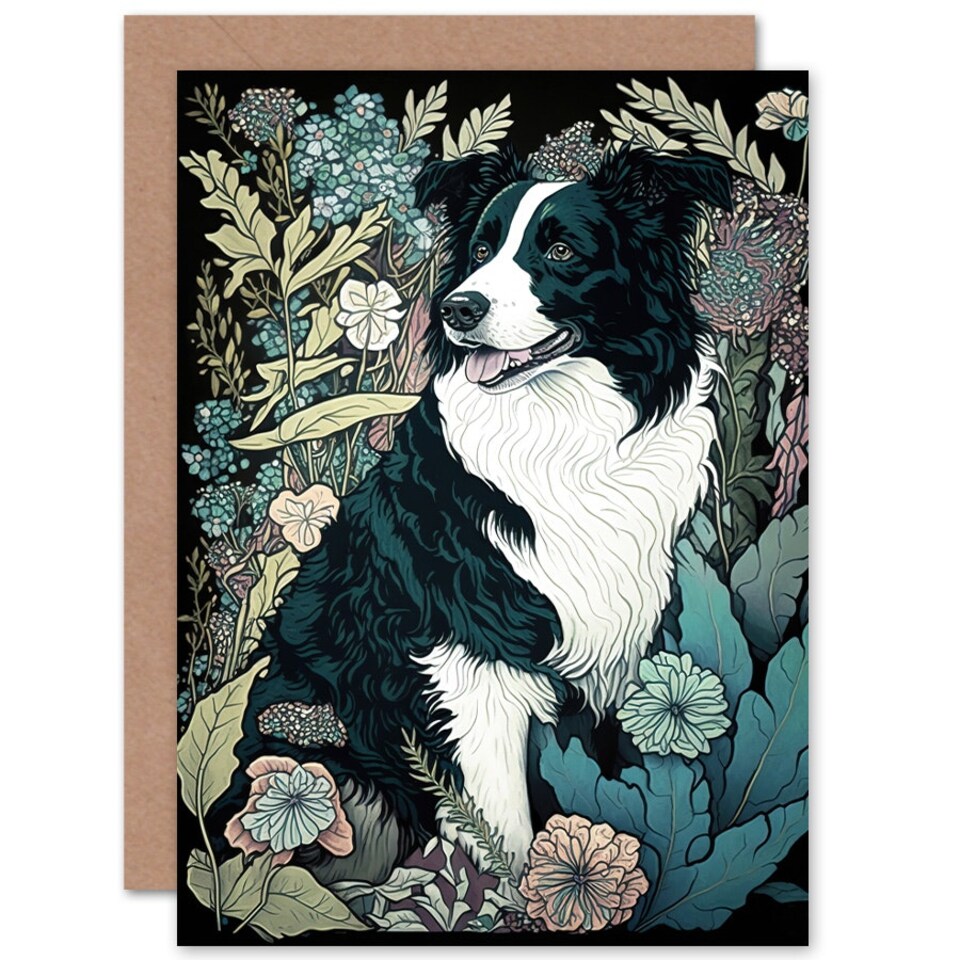 image 1 of Dog Lover Border Collie Pet in Wildflower Field Floral Greeting Card