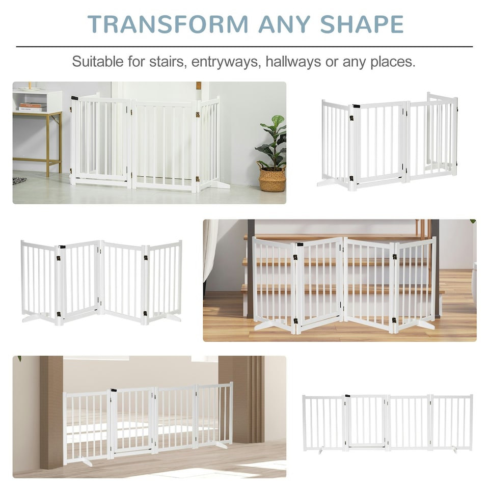 image 1 of PawHut Freestanding Pet Gate w/ 2 Support Feet for Doorways Stairs White