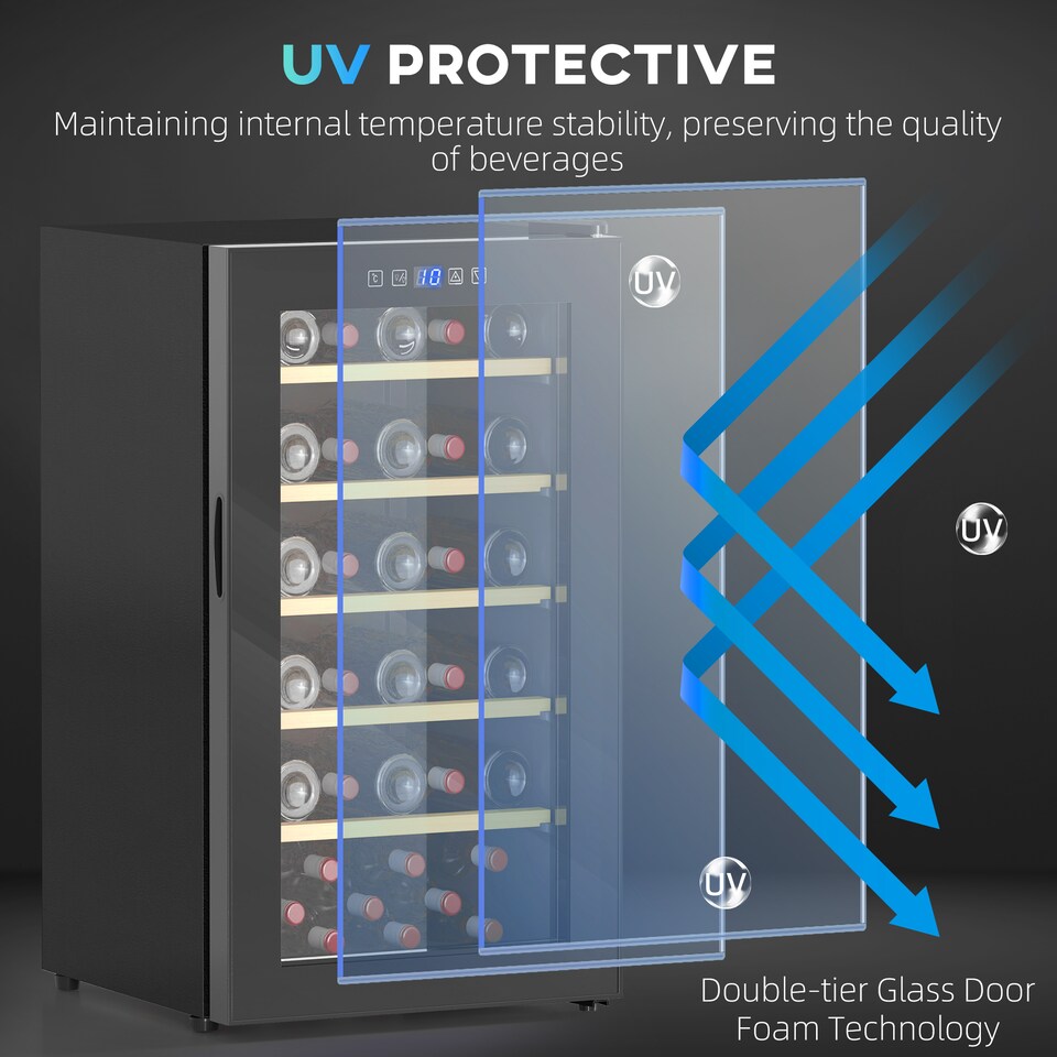 image 1 of HOMCOM 41 Bottle Wine Fridge, 91 Litre Capacity, 45cm Freestanding Wine Cooler Fridge with Glass Door, LED Light, Digital Touch Screen, Temperature Control, Black | Black