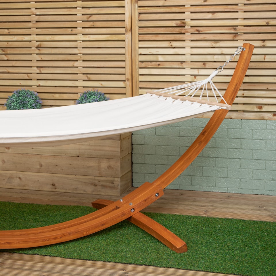 image 1 of 3.10m x 1.2m Palermo Freestanding Garden Hammock with Larch Wood Arc Stand in Cream | Multi | Cream / Brown