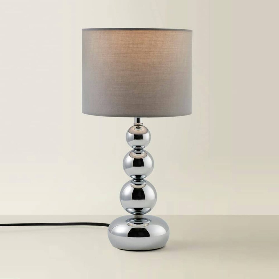 image 1 of ValueLights Chrome Table Lamp With Grey Faux Silk Shade | Chrome