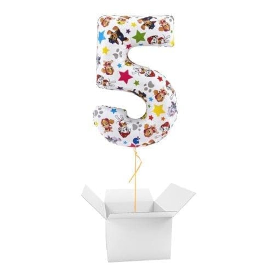 Paw Patrol Number 5 Giant Helium Foil Balloon - Inflated Balloon in a Box | Multi