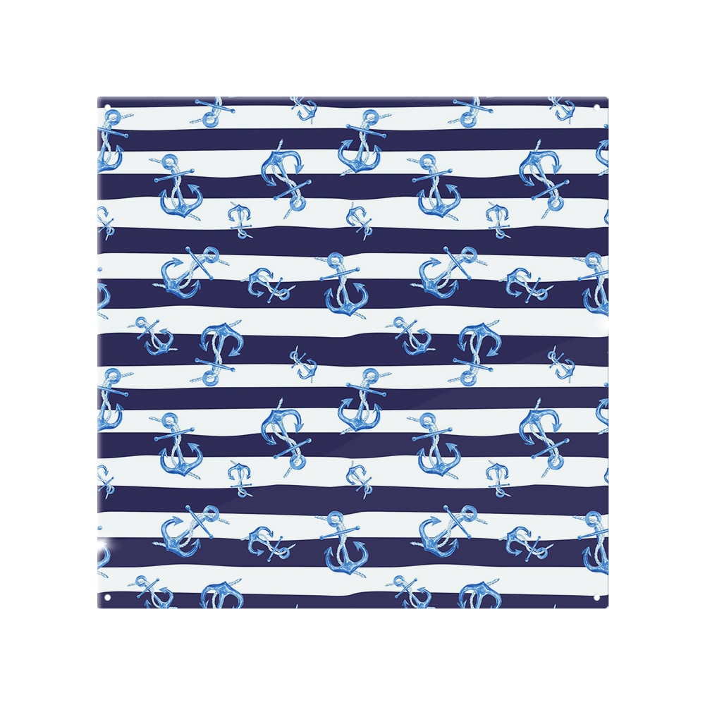 Blue Anchors On Navy Striped Splash Back White
