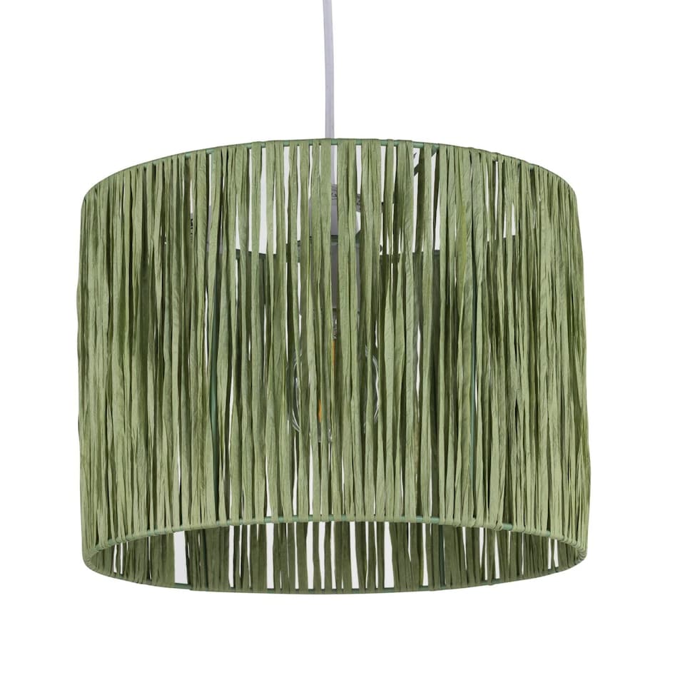 image 1 of Set of 2 Raffia - Green 28cm Straw Pendant or Lamp Shades | Green | Medium | 1