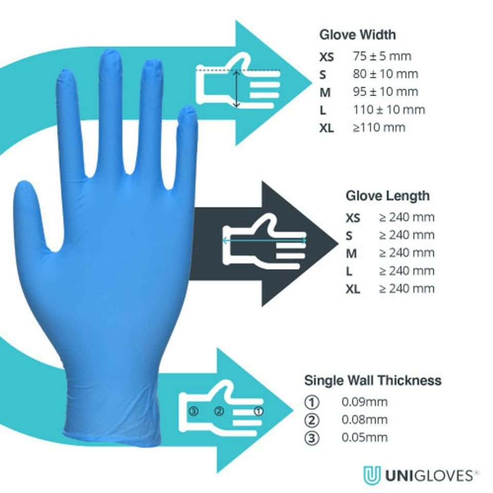 image 1 of Unigloves Unicare Blue Box of 100 Nitrile Gloves Blue | Large