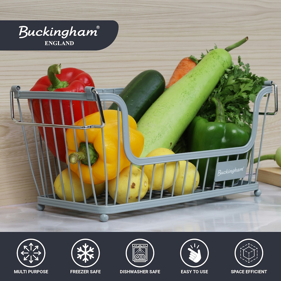 image 1 of Buckingham Multi-Purpose Stackable Storage Organising Basket 30.5 x 16 x 15 cm Light Grey