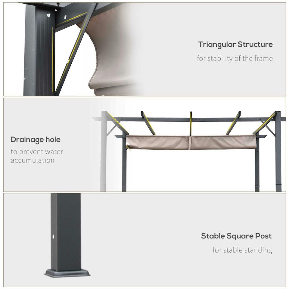 image 1 of Outsunny 3x3(m) Pergola Gazebo Sun Shade Shelter Aluminium Garden Canopy, Brown