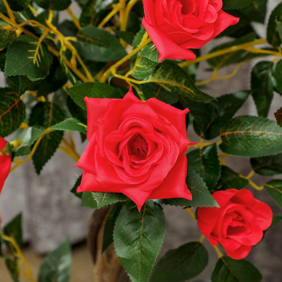 image 1 of Outsunny Set of 2 90cm Artificial Rose Tree, Fake Decorative Plant, Red