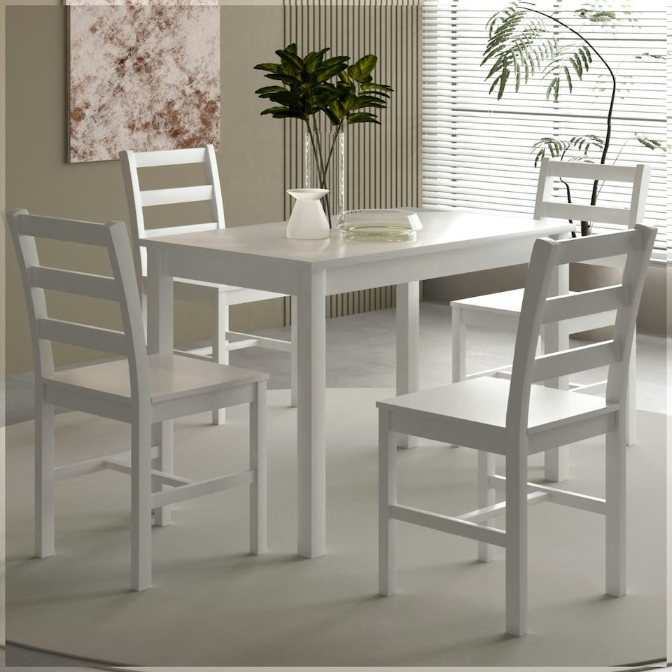 image 1 of 5 Piece Wooden Dining Set In White